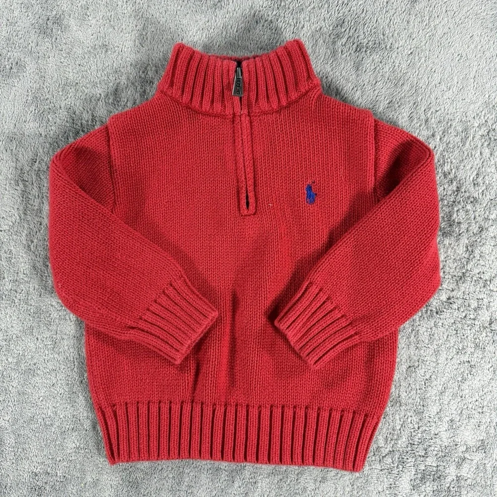 RALPH LAUREN TODDLER BOY RED QUARTER ZIP SWEATER SIZE 18 MONTHS